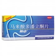 【益动】马来酸多潘立酮片 价格¥20.00 购买药店北京美信康年大药房 适应症 用于治疗下列疾病或药物引起的消化功能异常（恶心、呕吐、食欲不振、腹胀、上腹部不适、 腹痛、胃烧灼、嗳气等)。 1.成人：慢性胃炎，胃下垂症，反流性食道炎，胃切除症候群，使用抗恶性肿瘤药或左旋多