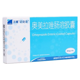 【三精诺捷康】奥美拉唑肠溶胶囊 价格¥15.50 购买药店北京美信康年大药房 适应症适用于胃溃疡、十二指肠溃疡、应激性溃疡、反流性食管炎和卓-艾综合征 （胃泌素瘤）